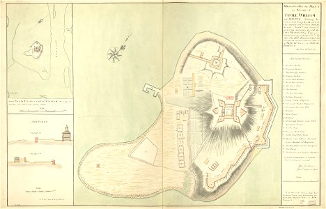 A general and particular plan of the island of Castle William near Boston. Shewing the works in their original and present state, together with sections through the same. Carried on and survey'd under LOC gm71000937