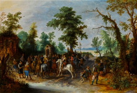 A gathering of soldiers in a clearing (by Sebastiaan Vrancx)
