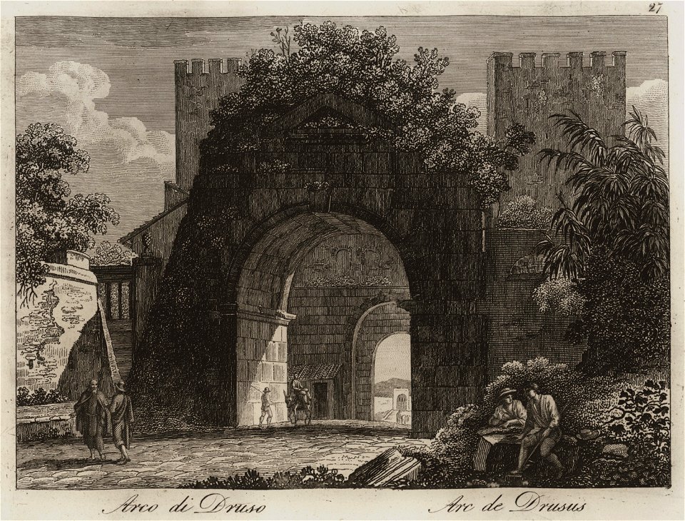 Arco di Druso - Li Monumenti Piú Celebri Di Roma Antica E Moderna Disegnati Da Vero Ed Incisi Dai Migliori Artisti Rome Presso Po - 1850