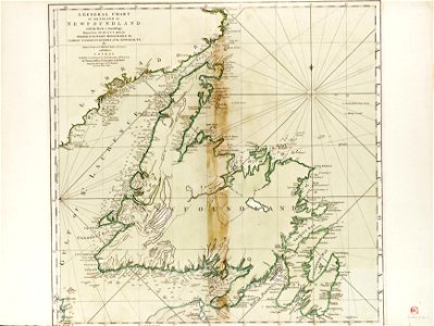 A general chart of the Island of Newfoundland with the rocks and soundings, drawn from surveys taken by order of the Right Honourable the Lords Commissioners of the Admiralty. By James Cook and Michael Lane surveyors and RMG F0187. Free illustration for personal and commercial use.