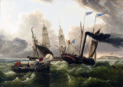 A French Sidewheel Steamship of Le Havre & Honfleur, by Charles Louis Mozin