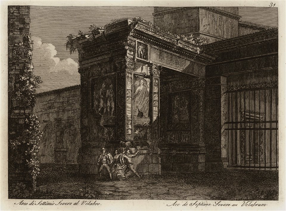 Arco de Settimio Severo al Velabro - Li Monumenti Piú Celebri Di Roma Antica E Moderna Disegnati Da Vero Ed Incisi Dai Migliori Artisti Rome Presso Po - 1850