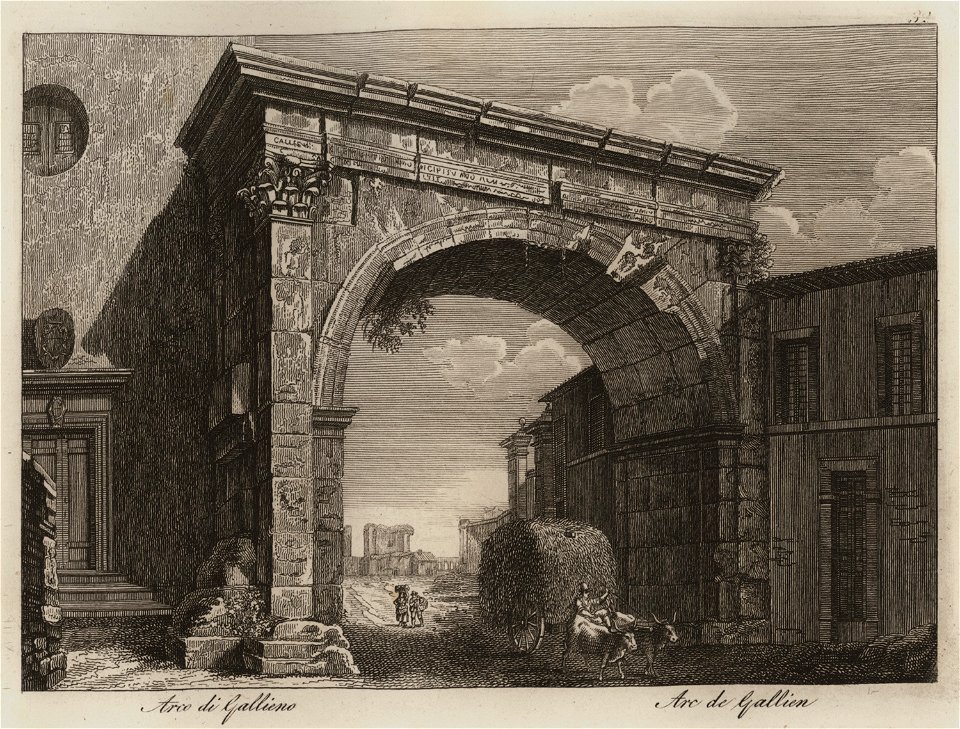 Arco di Gallieno - Li Monumenti Piú Celebri Di Roma Antica E Moderna Disegnati Da Vero Ed Incisi Dai Migliori Artisti Rome Presso Po - 1850