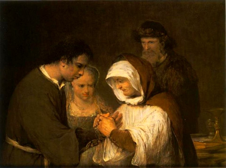 Arent de Gelder - Edna zegent Tobias en zijn bruid (Tobias 7-19-20) - NK1909 - Cultural Heritage Agency of the Netherlands Art Collection