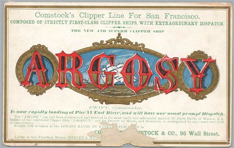 ARGOSY Clipper ship sailing card HN002712aA. Free illustration for personal and commercial use.
