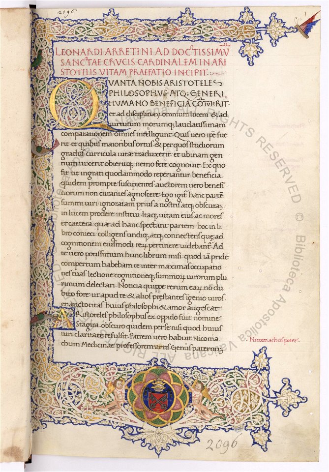 Aristoteles opera - BAV Vat.Lat.2096 f1