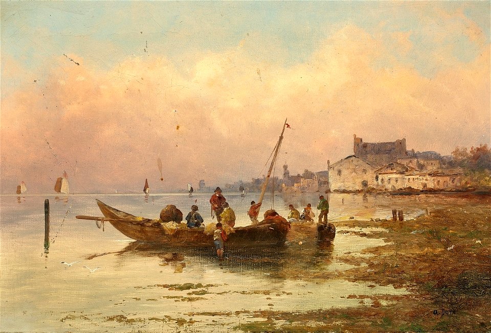 Armand Doré Küstenlandschaft mit Fischerbooten