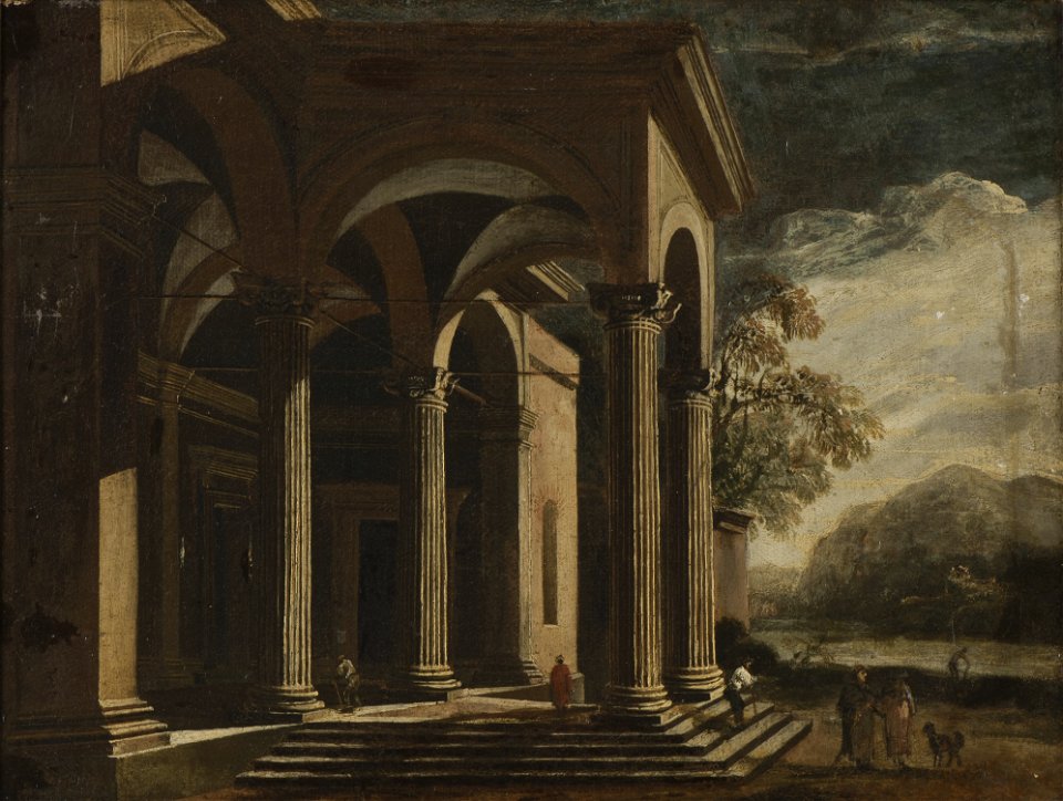 Arkitekturfantasi, palats i landskap (Ottavio Viviani) - Nationalmuseum - 96739