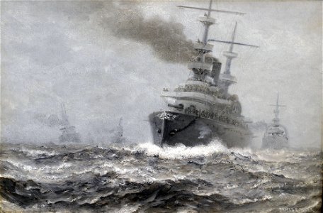 Armored Cruiser New York Leads Convoy Home, by James Gale Tyler