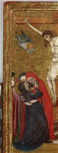 Arnau Bassa - Triptych with Madonna and Child with the Crucifixion and the Annunciation - Walters 37468 - A T Left Detail A