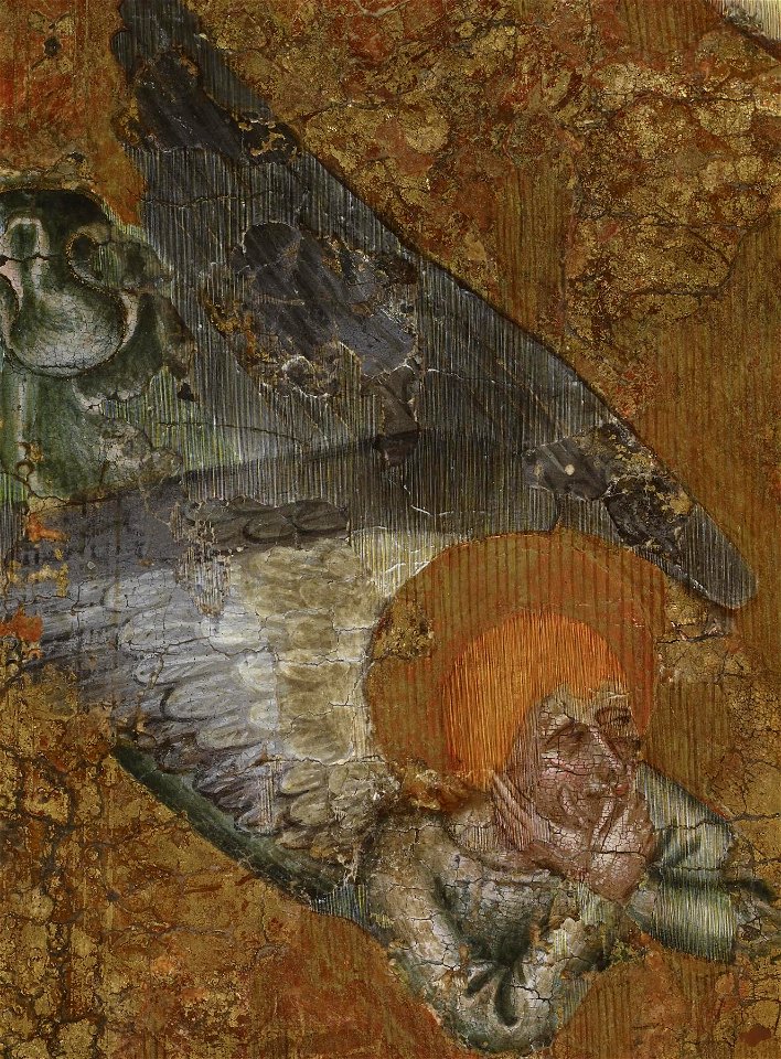 Arnau Bassa - Triptych with Madonna and Child with the Crucifixion and the Annunciation - Walters 37468 - A T Left Detail G