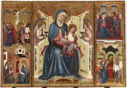 Arnau Bassa - Triptych with Madonna and Child with the Crucifixion and the Annunciation - Walters 37468 - A T Front