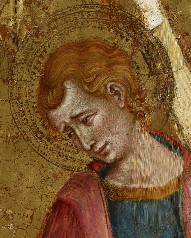Arnau Bassa - Triptych with Madonna and Child with the Crucifixion and the Annunciation - Walters 37468 - A T Left Detail K