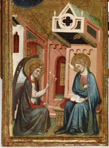 Arnau Bassa - Triptych with Madonna and Child with the Crucifixion and the Annunciation - Walters 37468 - A T Left Bottom