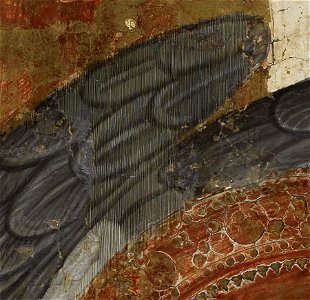 Arnau Bassa - Triptych with Madonna and Child with the Crucifixion and the Annunciation - Walters 37468 - A T Detail S