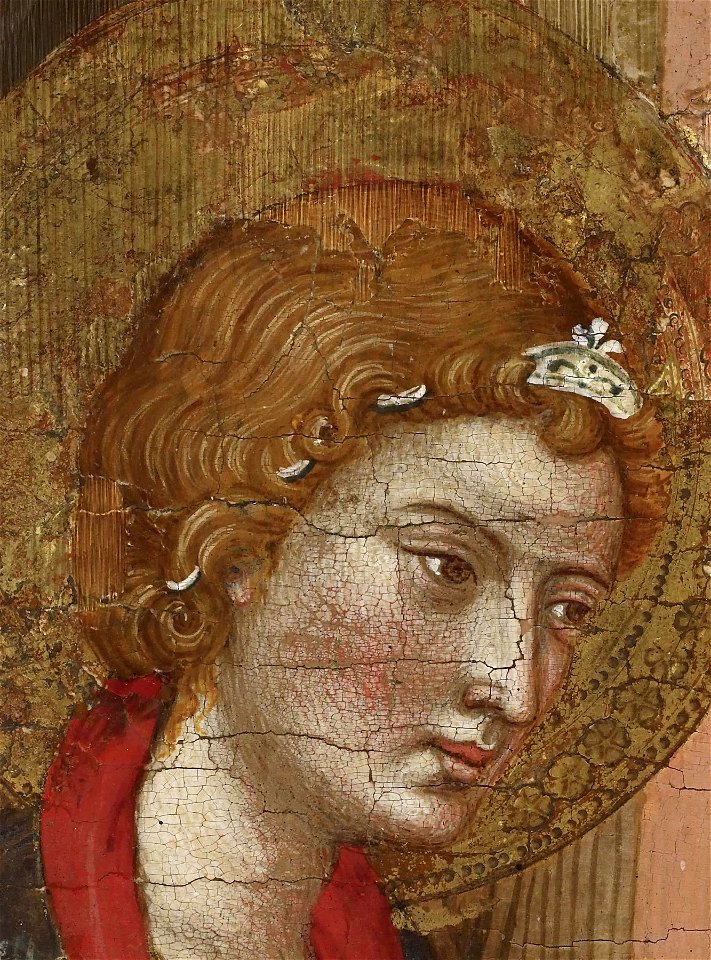 Arnau Bassa - Triptych with Madonna and Child with the Crucifixion and the Annunciation - Walters 37468 - A T Left Detail P