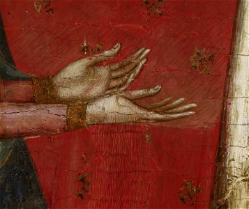 Arnau Bassa - Triptych with Madonna and Child with the Crucifixion and the Annunciation - Walters 37468 - A T Right Detail R