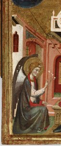 Arnau Bassa - Triptych with Madonna and Child with the Crucifixion and the Annunciation - Walters 37468 - A T Left Detail C