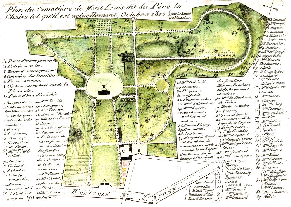 Arnaud - Recueil de tombeaux des quatre cimetières de Paris - Plan (colored)