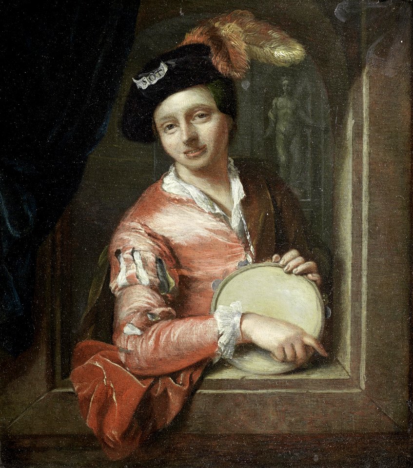 Arnold Boonen (attr) A young boy holding a tambourine