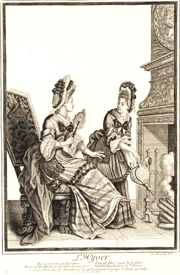 Arnoult Nicolas L'Hyver - Deux femmes assises devant la cheminée btv1b8407196g
