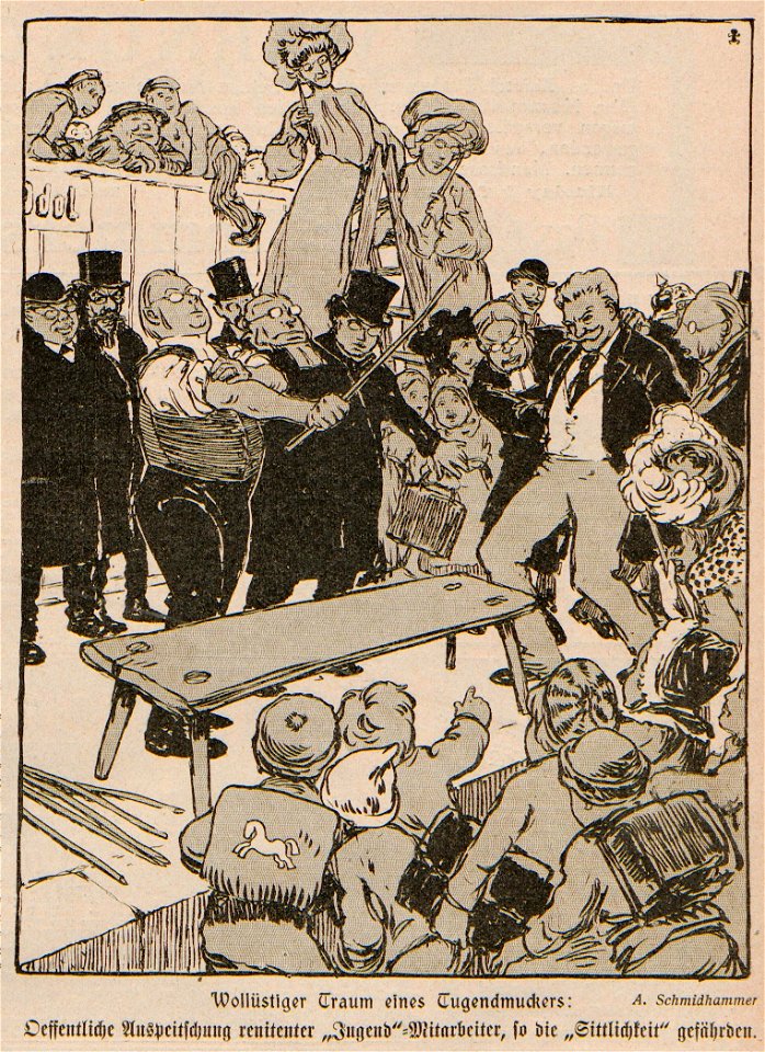 Arpad Schmidhammer - Öffentliche Auspeitschung renitenter 'Jugend'-Mitarbeiter, Jugend Nr. 52, 1904