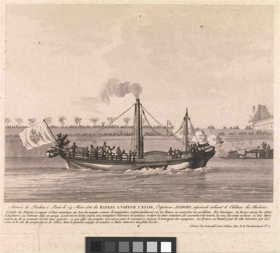 Arrivee de Londres a Paris le 29 Mars 1816 du Bateau a Vapeur l' Elise RMG PY0155