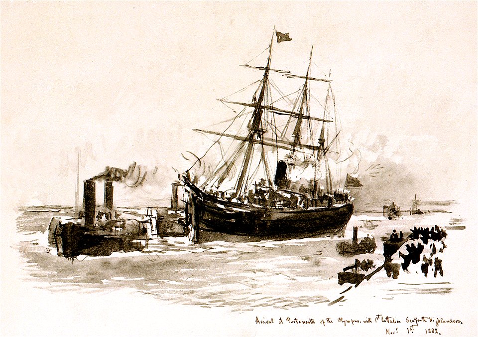 Arrival at Portsmouth of the Olympus with 1st battalion Seaforth Highlanders. Novr. 1st 1882 RMG PV0830