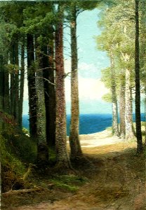 Arseny Meshchersky - Pine Trees on the Shore. Free illustration for personal and commercial use.