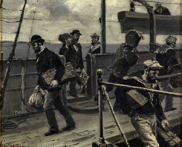 Arrivée des passagers sur le pont d'un navire