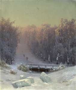 Arseny Meshchersky - Winter Evening in the Forest. Free illustration for personal and commercial use.