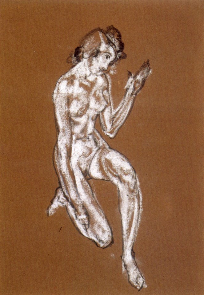 Arthur B. Davies - 'Kneeling Female Nude', Chalk on paper, c. 1920s