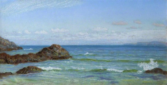 Arthur Hughes (1832-1915) - Seas Breaking on Rocks, with a Distant Coastline - 637648 - National Trust