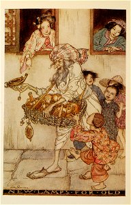 Arthur-Rackham-Aladdin-New-lamps-for-old. Free illustration for personal and commercial use.