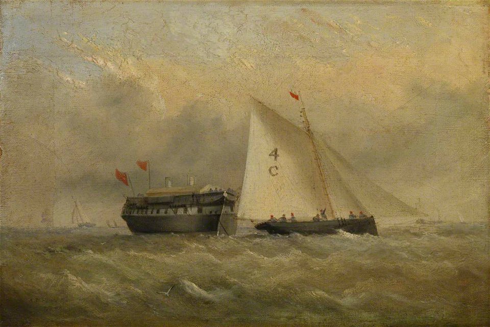 Arthur Wellington Fowles (1815-1883) - The Pilot 'Cutter Fox' and a Quarantine Hulk off Binstead - BHC3350 - Royal Museums Greenwich