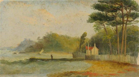 Arthur Wellington Fowles (1815-1883) - A River Scene with a House and a Jetty - BHC1199 - Royal Museums Greenwich
