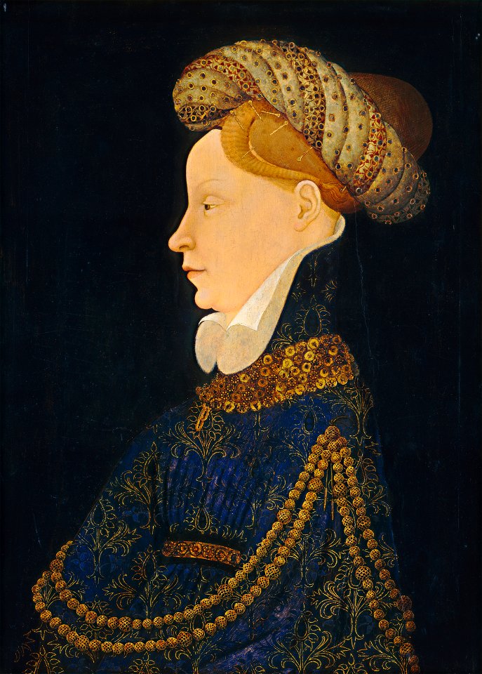 Artista franco-fiammingo, ritratto di gentildonna, 1410-15