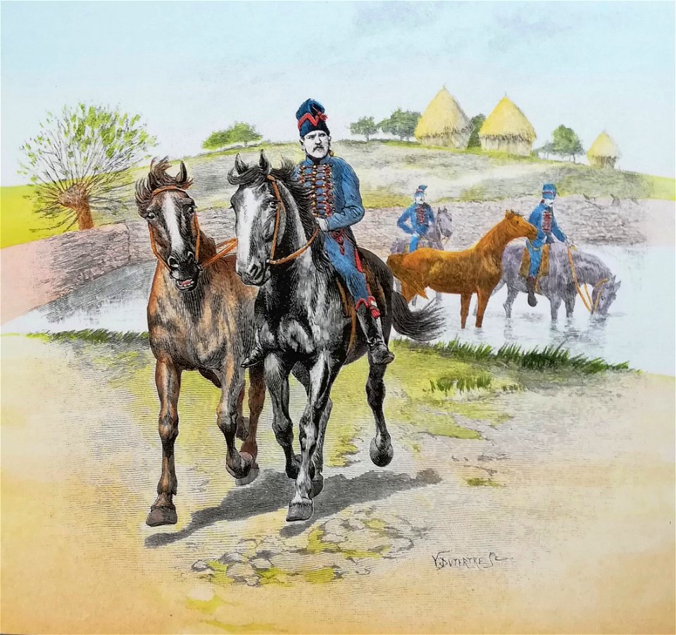 Artilleurs du train de la Garde impériale à l'abreuvage