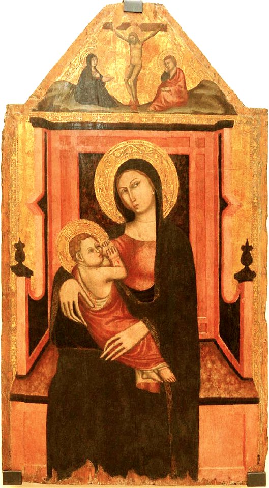 Artista campano, Madonna in trono col Bambino e Crocifissione (anni 1380)