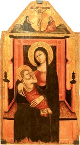 Artista campano, Madonna in trono col Bambino e Crocifissione (anni 1380)