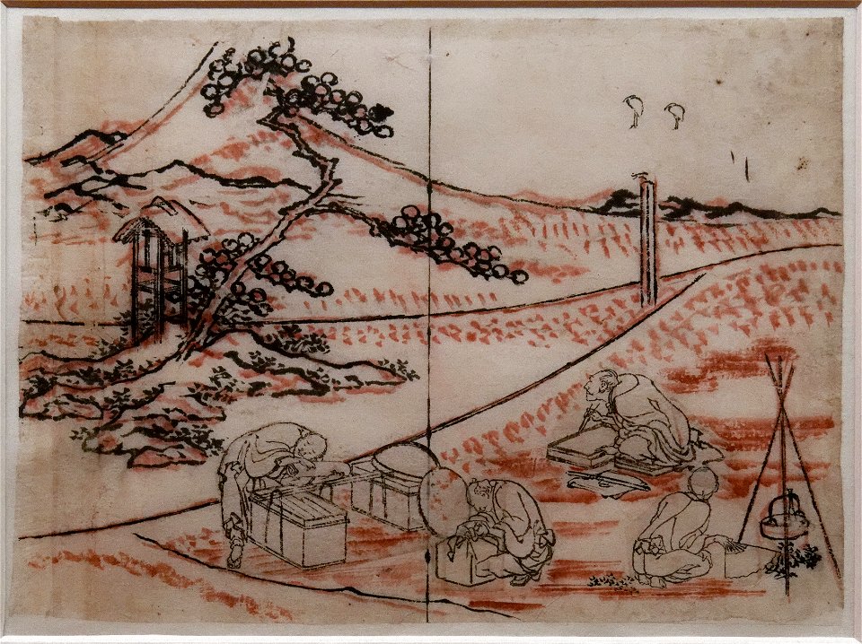 Artists preparing to draw Mount Fuji Guimet EO1455a