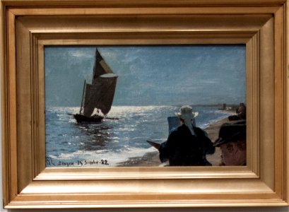 Artists on Skagen South Beach, by P. S. Kroyer, with frame. Free illustration for personal and commercial use.