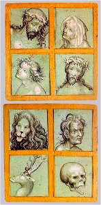 Artwork by unknown artist - The Virgin, Two Heads of Christ, an Angel, a Thief, a Lion, a Skull and a Stag (from a model-book) - WGA23520