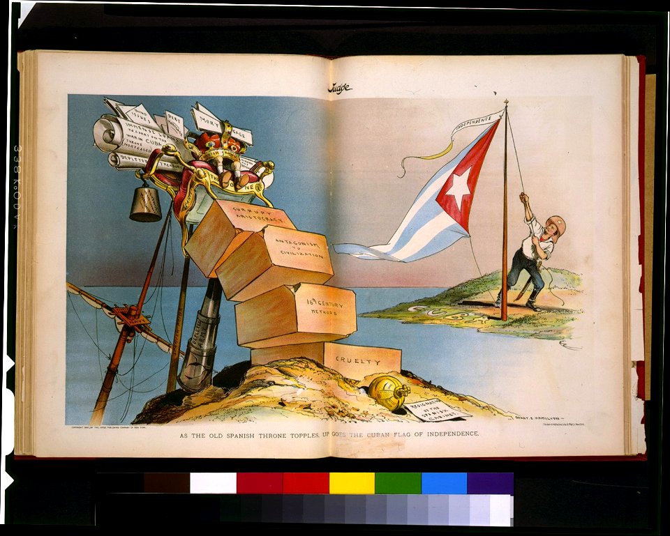 As the old Spanish throne topples, up goes the Cuban flag of independence - Grant E. Hamilton ; Sackett & Wilhelms Litho. & Ptg. Co., New York. LCCN95523063