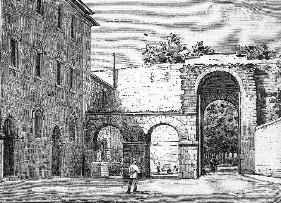 Ascoli Piceno – Porta Binata Romana in piazza di Cecco (xilografia)
