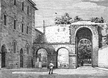 Ascoli Piceno – Porta Binata Romana in piazza di Cecco (xilografia)