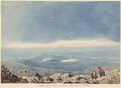 Ascending Mouna Loa, Kiluea in the distance, 1855, watercolour by James Gay Sawkins