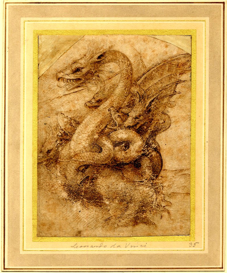 Ascribed to Leonardo da Vinci - 1946,0713.243, A seven-headed dragon, turned to left
