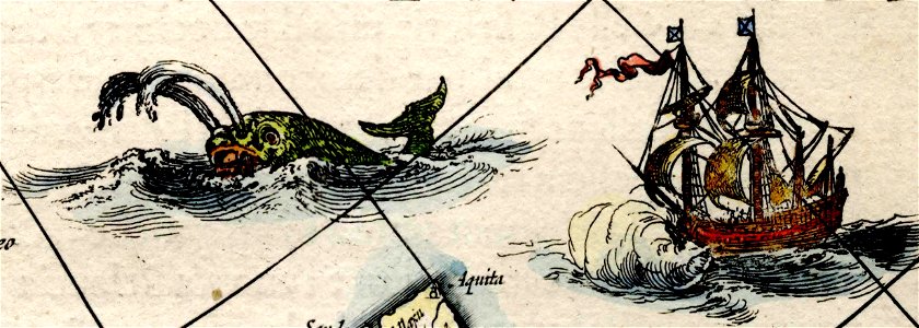 Asia noviter delineata - Sailing ship and Whale