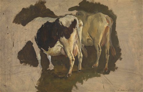 Anders Askevold - Study of two Cows, seen from behind - NG.M.01280c - National Museum of Art, Architecture and Design. Free illustration for personal and commercial use.